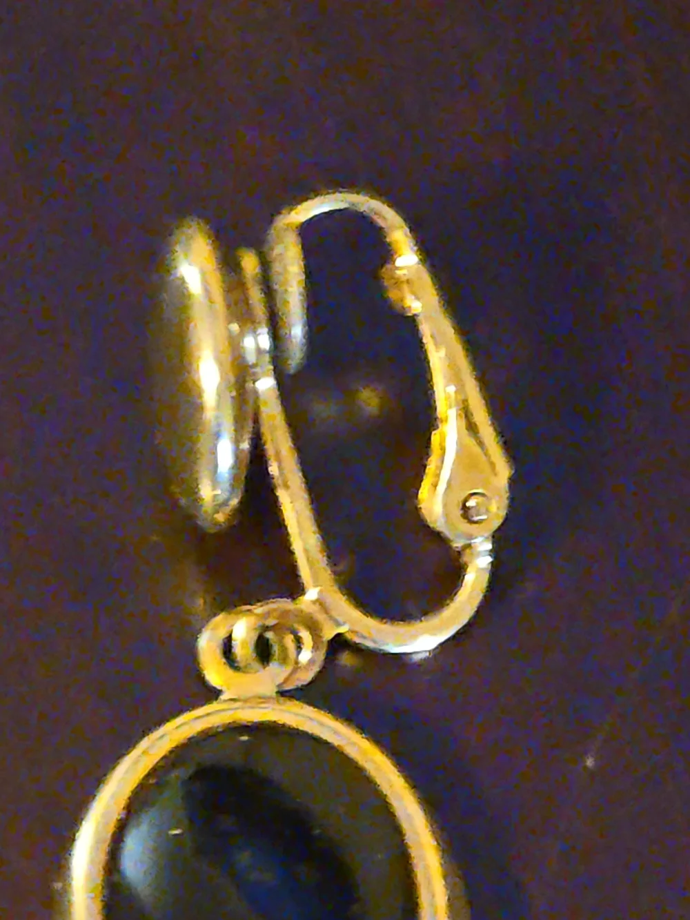 Gold Tone Drop Earrings with Black Stone Accent